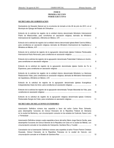 INDICE PRIMERA SECCION PODER EJECUTIVO SECRETARIA DE GOBERNACION