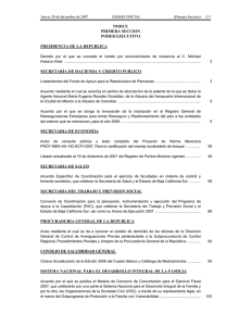 INDICE PRIMERA SECCION PODER EJECUTIVO PRESIDENCIA DE LA REPUBLICA