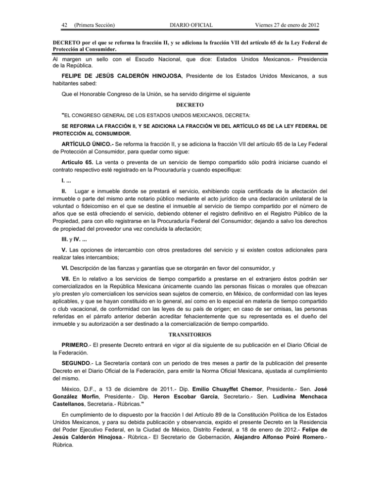 42 (Primera Sección) DIARIO OFICIAL