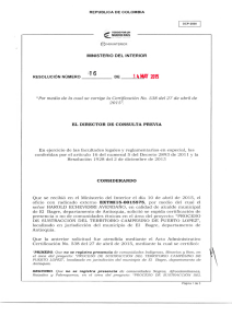 RESOLUCION N. 16 DEL 14 DE MAYO DEL 2015 CON RADICADO EXTMI15-0015575 PARA EL PROYECTO: PROCESO DE SUSTRACCION DE TERRITORIO CAMPESINO DE PUERTO LOPEZ