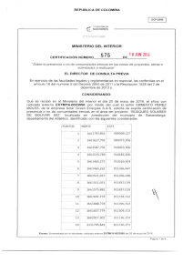 CERTIFICACIÓN 575 DEL 10 DE JUNIO DEL 2016 CON RADICADO EXTMI16-0023950 PARA EL PROYECTO: BOSQUES SOLARES DE BOLIVAR 502