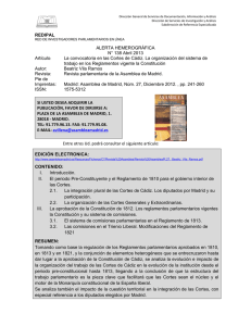 Artículo: La convocatoria en las Cortes de Cádiz. La organización del sistema de trabajo en los Reglamentos vigente de la Constitución.