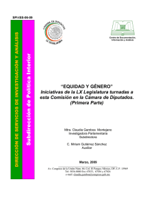 “EQUIDAD Y GÉNERO”. Iniciativas de la LX Legislatura turnadas a esta Comisión en la Cámara de Diputados. (Primera Parte).