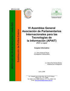 VI Asamblea General Asociación de Parlamentarios Internacionales para las Tecnologías de la Información (APAIT). (IPAIT en ingles). Carpeta Informativa.