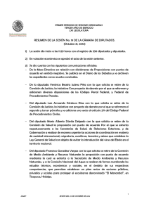 RESUMEN DE LA SESIÓN No. 19 DE LA CÁMARA DE DIPUTADOS. (Octubre 21, 2014)