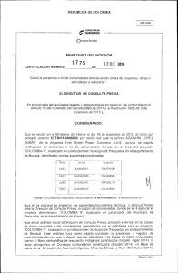CERTIFICACIÓN 1775 DEL 22 DE DICIEMBRE DEL 2015 CON RADICADO EXTMI15-0066000 PARA EL PROYECTO: COLOMBIA 9
