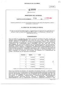 CERTIFICACI&Oacute;N 114 DEL 22 DE FEBRERO DEL 2016 CON RADICADO EXTMI16-0003971 PARA EL PROYECTO: CONTRATO DE CONCESION BAJO&nbsp; ESQUEMA APP DEL PROYECTO AUTOPISTAS PARA LA PROYECTO AUTOPISTAS PARA LA PROSPERIDAD AUTORIZACION TEMPORAL E INTRASFERIBLE QL3-08451