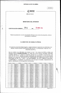 CERTIFICACI&Oacute;N 264 DEL 28 DE MARZO DEL 2016 CON RADICADO EXTMI16-0010266 PARA EL PROYECTO: PROYECTO DE CONCESION 4G RUMICHACA-PASTO BAJO ESQUEMA DE APP UNIDAD FUNCIONAL 1 SUBTRAMO 2