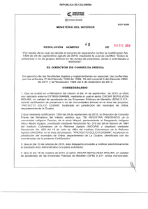RESOLUCION N. 49 DEL 9 DE DICIEMBRE DEL 2015 CON RADICADO EXTMI15-0044969 PARA EL PROYECTO: PROYECTO EOLICO EO300M