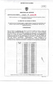 CERTIFICACIÓN 1983 DEL 5 DE DICIEMBRE DEL 2014 CON RADICADO EXTMI14-0037495 PARA EL PROYECTO: CONFORMACION DE TRES ESCOMBRERAS O ZONAS DE DISPOSICION DE SOBRANTES DE EXCAVASION DE LAS OBRAS DE CONSTRUCCION DE LA VARIANTE ORIENTAL DE PASTO Y CONSTRUCCION DEL PAR VIAL PASTO - CHACHAGÜI - AEROPUERTO - CANO