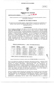 CERTIFICACIÓN 534 DEL 24 DE ABRIL DEL 2015 CON RADICADO EXTMI15-0014989 PARA EL PROYECTO: REALIZACIÓN DE UN PROYECTO DE EXPLORACIÓN TÉCNICA Y EXPLORACIÓN ECONÓMICA, DE UN YACIMIENTO DE MINERALES METALICOS Y DEMAS MINERALES CONCESIBLES EN EL ÁREA TOTAL DESCRITA EN LA CLASULA SEGUNDA DEL CONTRATO DE CONCESIÓN JDP-14441