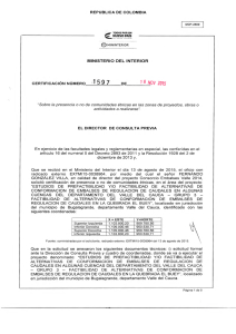 CERTIFICACI&Oacute;N 1597 DEL 18 DE NOVIEMBRE DEL 2015 CON RADICADO EXTMI15-0038964 PARA EL PROYECTO: ESTUDIOS DE PREFACTIBILIDAD Y/O FACTIBILIDAD DE ALTERNATIVAS DE CONFORMACI&Oacute;N DE EMBALSES DE REGULACI&Oacute;N DE CAUDALES EN ALGUNAS CUENCAS DEL DEPARTAMENTO DEL VALLE DE CAUCA-GRUPO 3-&nbsp; FACTIBILIDAD DE ALTERNATIVAS DE CONFORMACI&Oacute;N DE EMPALSES DE REGULACI&Oacute;N DE CAUDALES EN LA QUEBRADA EL BUEY