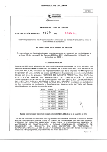 CERTIFICACI&Oacute;N 1600 DEL 18 DE NOVIEMBRE DEL 2015 CON RADICADO EXTMI15-0058146 PARA EL PROYECTO: ESTUDIO DE IMPACTO AMBIENTAL (EIA) PARA LA EXPLOTACI&Oacute;N MINERA DE MATERIALES DE CONSTRUCCI&Oacute;N Y DEM&Aacute;S CONCESIBLES (CONTRATO DE CONCESI&Oacute;N No. Idh-08171), EN LOS MUNICIPIOS DE ANDALUC&Iacute;A Y BUGALAGRANDE (VALLE DEL CAUCA)