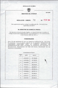 RESOLUCION N. 70 DEL 15 DE OCTUBRE DEL 2013 CON RADICADO EXTMI14-0047019 PARA EL PROYECTO: SOLICITUD DE CONCESION PORTUARIA ANTE LA AGENCIA NACIONAL DE INFRAESTRUCTURA (ANI)