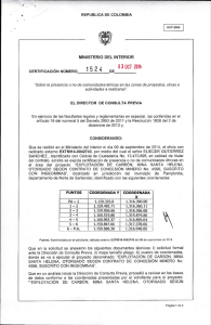 CERTIFICACIÓN 1524 DEL 3 DE OCTUBRE DEL 2014 CON RADICADO EXTMI14-0042743 PARA EL PROYECTO: EXPLOTACION DE CARBON, MINA SANTA HELENA, OTORGADO SEGÚN CONTRATO DE CONCESION MINERO No. 4596, SUSCRITO CON INGEOMINAS