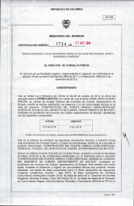 CERTIFICACIÓN 1734 DEL 27 DE OCTUBRE DEL 2014 CON RADICADO EXTMI14-0047475 PARA EL PROYECTO: CONSTRUCCION DEL PUENTE HAMACA  CAÑO - CRISTALES, VEREDA EL CHUSCAL DEL MUNICIPIO DE CUBARA, DEPARTAMENTO DE BOYACA