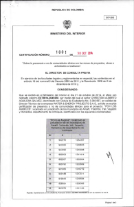CERTIFICACIÓN 1801 DEL 30 DE OCTUBRE DEL 2014 CON RADICADO EXTMI14-0049250 PARA EL PROYECTO: PCH LOS ANGELES