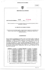 CERTIFICACIÓN 989 DEL 5 DE JUNIO DEL 2014 CON RADICADO 989 PARA EL PROYECTO: AMPLIACIÓN DE DARSENA DE GIRO HASTA + 500 METROS (ZONA DE MANIOBRAS) PARA TCBUEN S.A.