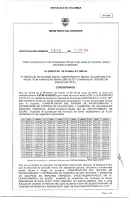 CERTIFICACIÓN 1014 DEL 10 DE JUNIO DEL 2014 CON RADICADO EXTMI14-0022633 PARA EL PROYECTO: CONSTRUCCION DEL SISTEMA DE INTERCONEXION Y DISTRIBUCION DE TUBERIAS DE GAS NATURAL Y CONEXION  DE USUARIOS DE MENORES INGRESOS: SINCE-VALENCIA-VELEZ EN EL DEPARTAMENTO DE SUCRE