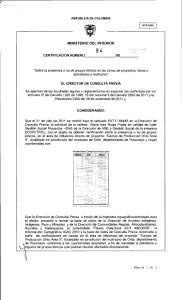 CERTIFICACION 94 DEL 23 DE ENERO DEL 2012 CON RADICADO N. EXTMI11-64445 - PARA EL PROYECTO CAMPO DE PRODUCCION ORITO AREA 5