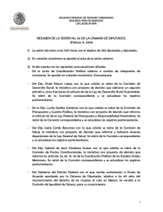 RESUMEN DE LA SESIÓN No. 05 DE LA CÁMARA DE... (Febrero 11, 2014)