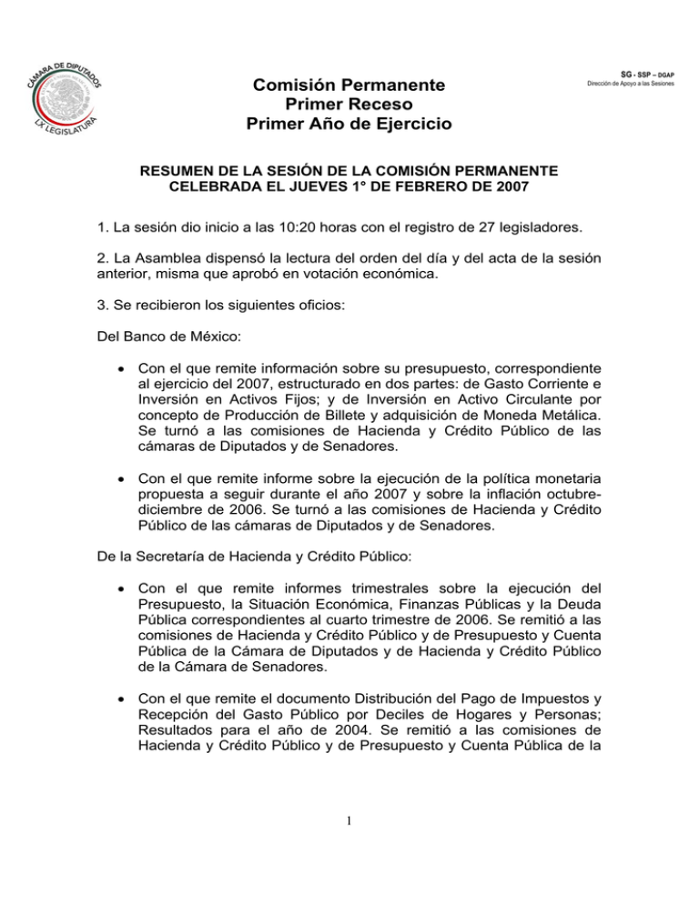 Comisión Permanente Primer Receso Primer Año De Ejercicio 4811