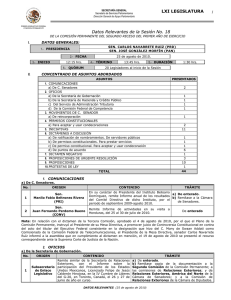 LXI LEGISLATURA Datos Relevantes de la Sesión No. 18 1