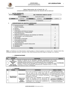 LXI LEGISLATURA Datos Relevantes de la Sesión No. 13 1