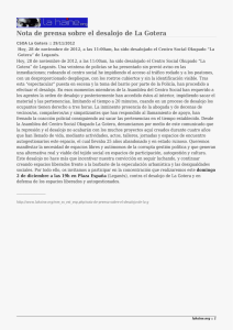 Nota de prensa sobre el desalojo de La Gotera