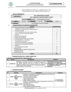 LXII LEGISLATURA Datos Relevantes de la Sesión No. 03  1