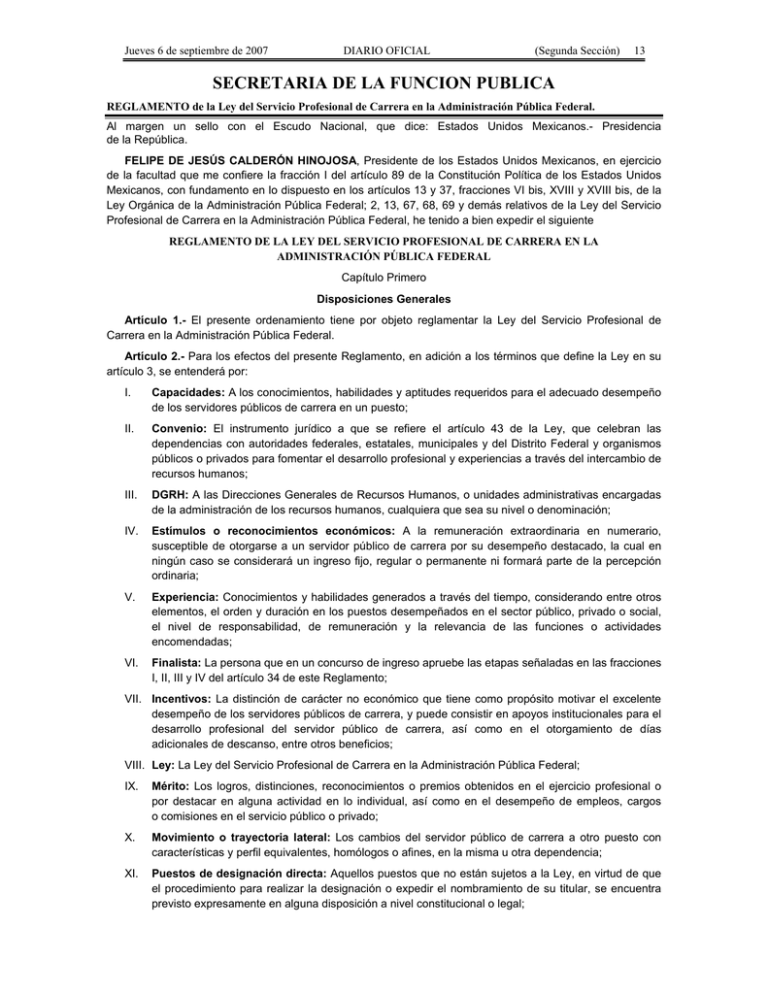 Reglamento De La Ley Del Servicio Profesional De Carrera En La ...