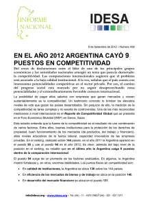 9 EN EL AÑO 2012 ARGENTINA CAYÓ  PUESTOS EN COMPETITIVIDAD