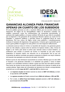 GANANCIAS ALCANZA PARA FINANCIAR APENAS UN CUARTO DE LOS SUBSIDIOS