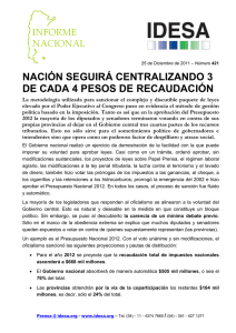 NACIÓN SEGUIRÁ CENTRALIZANDO 3 DE CADA 4 PESOS DE RECAUDACIÓN