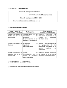 1.- DATOS DE LA ASIGNATURA Dinámica Ingeniería  Electromecánica EMM - 0511