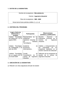 1.- DATOS DE LA ASIGNATURA Mercadotecnia Ingeniería Industrial INM - 0409