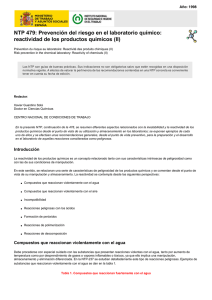 Nueva ventana:NTP 479: Prevención del riesgo en el laboratorio químico: reactividad de los productos químicos (II) (pdf, 269 Kbytes)