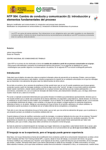 Nueva ventana:NTP 504: Cambio de conducta y comunicación (I): introducción y elementos fundamentales del proceso (pdf, 254 Kbytes)