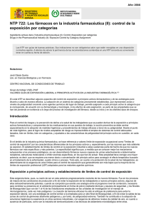 Nueva ventana:NTP 722: Los fármacos en la industria farmacéutica (II): control de la exposición por categorías (pdf, 293 Kbytes)
