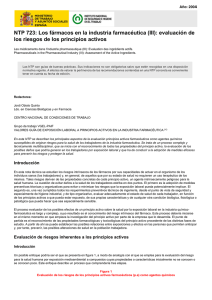 Nueva ventana:NTP 723: Los fármacos en la industria farmacéutica (III): evaluación de los riesgos de los principios activos (pdf, 316 Kbytes)
