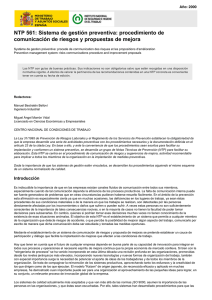 Nueva ventana:NTP 561: Sistema de gestión preventiva: procedimiento de comunicación de riesgos y propuestas de mejora (pdf, 278 Kbytes)