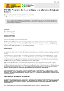 Nueva ventana:NTP 585: Prevención del riesgo biológico en el laboratorio: trabajo con bacterias (pdf, 368 Kbytes)