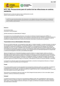 Nueva ventana:NTP 700: Precauciones para el control de las infecciones en centros sanitarios (pdf, 310 Kbytes)
