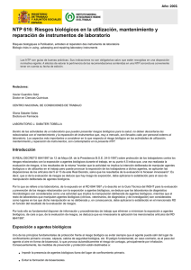 Nueva ventana:NTP 616: Riesgos biológicos en la utilización, mantenimiento y reparación de instrumentos de laboratorio (pdf, 307 Kbytes)