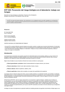 Nueva ventana:NTP 539: Prevención del riesgo biológico en el laboratorio: trabajo con hongos (pdf, 238 Kbytes)