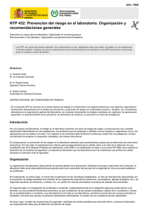 Nueva ventana:NTP 432: Prevención del riesgo en el laboratorio. Organización y recomendaciones generales (pdf, 247 Kbytes)