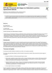 Nueva ventana:NTP 464: Prevención del riesgo en el laboratorio químico: operaciones básicas (pdf, 231 Kbytes)