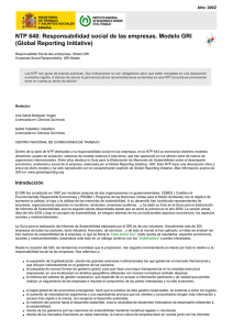 Nueva ventana:NTP 648: Responsabilidad social de las empresas. Modelo GRI (Global Reporting Initiative) (pdf, 408 Kbytes)