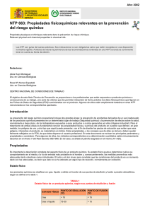 Nueva ventana:NTP 663: Propiedades fisicoquímicas relevantes en la prevención del riesgo químico (pdf, 373 Kbytes)