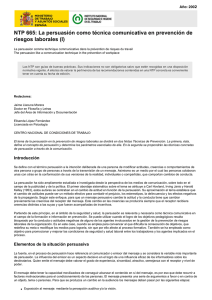 Nueva ventana:NTP 665: La persuasión como técnica comunicativa en prevención de riesgos laborales (I) (pdf, 204 Kbytes)
